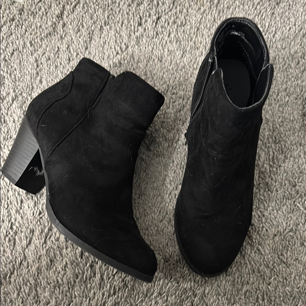 Women's Black Suede Ankle Boots with Block Heel